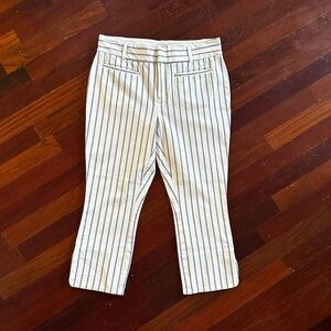 Anthropologie White and Blue Striped Capri Pants